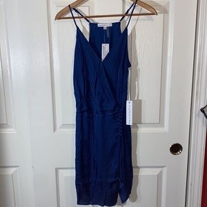 (NWT) Young Fabulous & Broke Jameson Wrap Mini in Jewel Blue Satin Dress